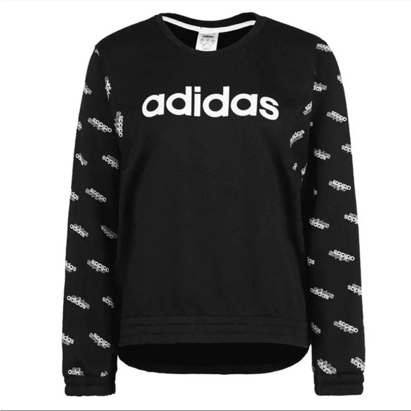 adidas Tops - [XS] Adidas Ess Linear Fav Core all Over Print Sweatshirt Pullover FM6185  Black